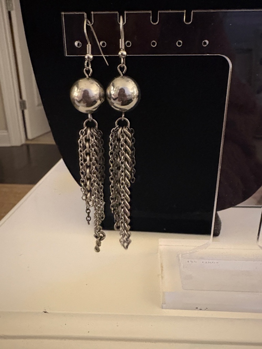 Silver Ball Tassel Drop Earrings - Women Jewelry